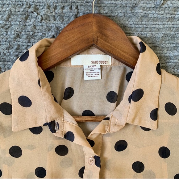 SANS SOUCI sheer polka dot tank top buttons hi-low - Picture 11 of 13